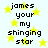Pixelated text 'james your my shinging star' repeated over yellow stars on light background
