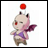 Pixelated 48x48 animated buddy icon featuring a Moogle character with red eyes, purple wings, and brown pants against white background, paired with "Anime IM" text on black background.