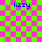 green and pink squares with blue text 'lizzy' in four corners and two brown overlays on the right side