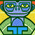Pixel art of nine identical cartoon figures with glasses, each in a distinct color palette against a matching background