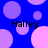 Blue background with scattered purple and pink circles; four instances of the text 'Hailey' in black font positioned across the image.