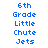 Blue pixelated text reading '6th Grade Little Chute Jets' arranged in four lines on a white background, displayed in two identical vertical