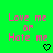 Green background with pink pixelated text reading "Love me or Hate me" and two black pixelated heart symbols below the text.