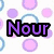 Pixelated text 'Nour my bfll' on left with pink and blue circles; right shows 'ls' over purple rose with blue accents.