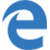 Blue stylized 'e' symbol with curved arrow-like extension on light gray background, rendered in pixelated low-resolution style.