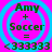 Four identical circular icons with blue rings on a pink background, each displaying green text 'Amy + Soccer = <333333' in pixelated font.