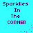 Pixelated text 'Sparklies In The CORNER' on cyan background with blue sparkles, animated in a repeating pattern.