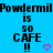 Blue background with repeated text "Powdermil is so CAFE !!" and pink heart symbols in a