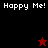 Four display 'Happy Me!' text with a red star on black background and a black star on red background