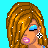 Pixel art of six character and hat icons on cyan background with text overlays, featuring a woman with blonde hair and blue eyeshadow, a red and black cap, and a black-haired woman
