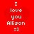 Red background with four identical heart-shaped text blocks reading 'I love you Allison =]' in white pixelated font.