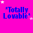 A static contact sheet of 12 identical frames showing a bright pink background with blue text reading "*Totally Lovable*" surrounded by white and light pink stars.