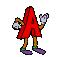 Animated contact sheet of a red letter A character with brown limbs and purple shoes performing various poses against a gray background.