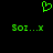Green pixelated heart symbol above two identical green text strings on black background.