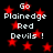 Black background with red stars and white pixelated text reading 'Go Plainedge Red Devils!' repeated across the image.
