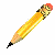 Yellow pencil with red eraser and black ferrule, angled diagonally on white background, with text below reading "Dear mom, Went to buy more paper ... Because I used this piece!".