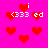 Pixelated red hearts and white text on a bright pink background with animated heart shapes shifting positions.