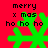 Green snowflake-shaped icon with black text 'merry x mas ho ho ho' on red background, animated to change shape across frames.