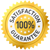 Golden circular badge with serrated edges, featuring a central yellow-orange circle containing "100%" text surrounded by gray checkered patterns on white background.