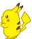 Yellow cartoon character with brown stripes, red cheeks, and a lightning-shaped tail in various poses showing eye expressions and small white motion lines.