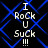 Black background with blue diamond lattice pattern, white pixelated text "I RoCk U SuCk !!!" repeated in two vertical