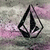 A pixelated black and white teardrop-shaped icon with a curved outline, set against a soft pink and gray gradient background.