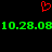Red pixelated heart symbol above green digital date text on black background