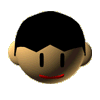 A 3D-rendered character head with black hair, tan skin, and red lips rotates through multiple angles against a gray background.