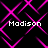 Black background with pink neon lines forming diamond shapes, four instances of the text 'Madison' in white pixelated font