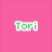 Green pixelated text 'Tori' on pink background with a gray heart outline in adjacent view.