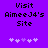 Purple background with black pixelated text reading 'Visit AimeeJ4's Site' and five white/purple pixelated hearts below, with animation changing heart colors.