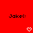 Red background with black text 'Jake:' on both sides and white pixelated hearts below each text.
