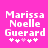 Pixelated text 'Marissa Noelle Guerard' in white on bright pink background with five small symbols below, two variations of symbol arrangement visible.