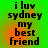 Green background with orange gradient and black text reading 'i luv sydney my best friend' in pixelated font across four identical