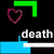 A 2x2 contact sheet of four animated frames from a buddy icon featuring text and symbols on black and white backgrounds.