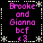 A black background displays four identical of pink text reading "Brooke and Gionna bcf 43" surrounded by white snowflake and dotted-line borders