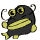 Animated cartoon fish with black body, yellow stripes, and large eyes; one frame shows green 'MAIL' text inside a white oval.