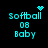 Pixelated cyan text 'softball 08 Baby' on black background with animated heart and starburst symbols above the word 'softball'.