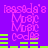 Pixelated purple background with pink text and green audio bars, showing repeated 'Music' text and numeric sequences across four identical