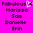 Pixelated text list on bright pink background with white heart symbol replacing 's' in 'Fabulous', names displayed below.