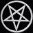 White inverted pentagram with a circle surrounding it on black background, rendered in pixelated style.