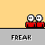 Animated pixel art sequence showing two red-shirted figures and a yellow figure with speech bubbles changing from WATCH OUT to HEY GUYS to RUN!!! to WAIT.