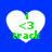 Four white heart-shaped icons with green text 'i <3 track' on a blue background, each showing slight pixel variations across frames.