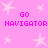 Pink background with white star shapes and repeated 'GO NAVIGATOR' text in pink pixelated font.