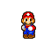 Pixel art of Mario in red cap and blue overalls holding a white object, shown across six static poses with varying arm positions.