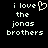 Pixelated text reads 'i love the jonas brothers' with a heart symbol replacing the 'o' in 'love' on the left side of a split-screen display.