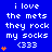 Blue background with white pixelated text reading "i love the mets they rock my socks <333" and orange heart symbols in various positions.