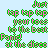 Pixelated text in green and pink on light blue background reads 'Just tap your toes to the beat Panic! at the disco' with alternating color patterns.