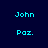 Pixelated text 'John Paz.' appears in cyan on four distinct background colors: dark blue, green, bright green, and dark green.