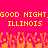 Pixelated yellow text on bright pink background reads 'GOOD NIGHT.GOOD NIGHT. ILLINOIS ILLINOIS' with orange flame-like shapes below.